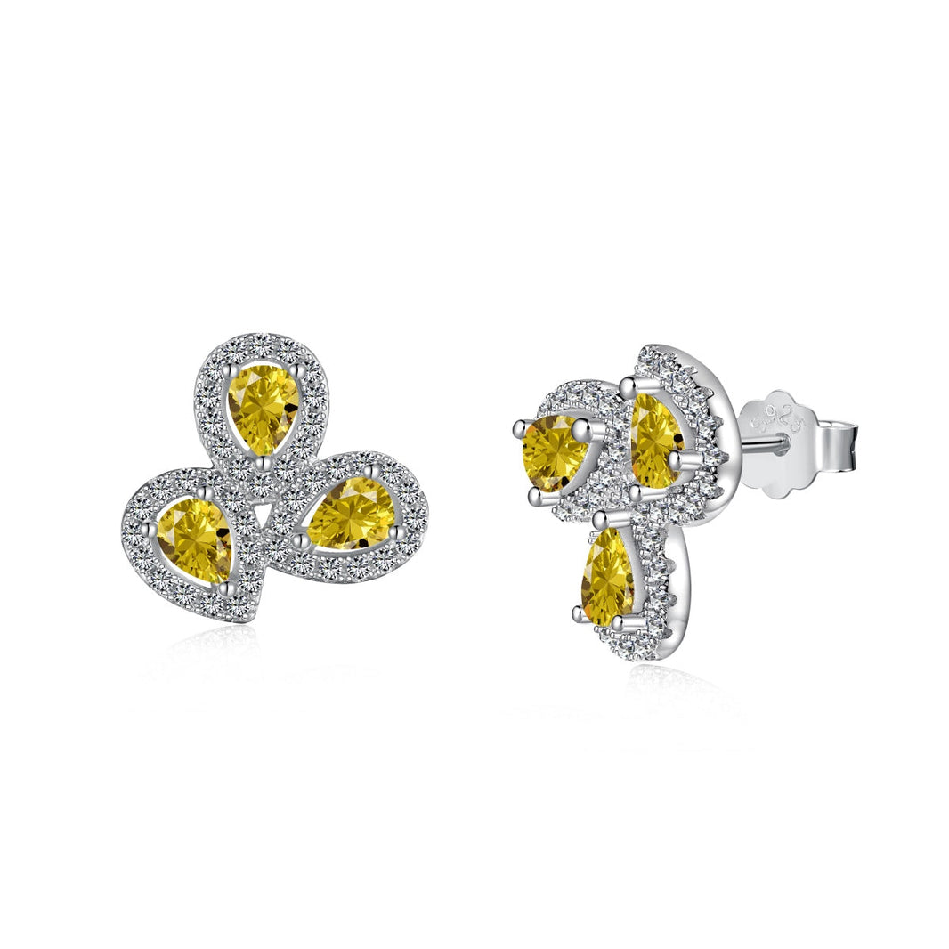 [LUCKY LOVE]Ornate Flower Shape Pear Cut Lover Earrings