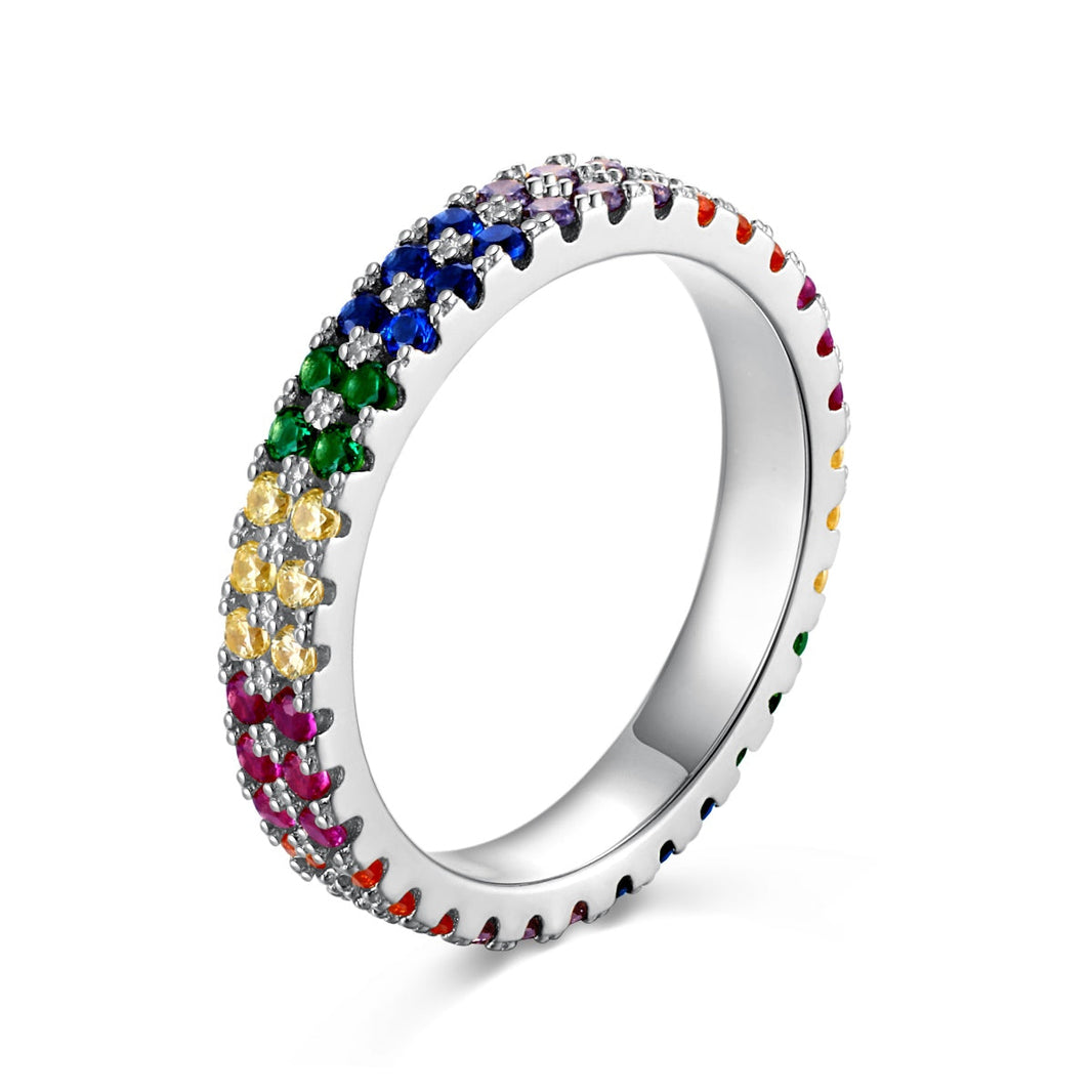 [LUCKY LOVE]Unique Colorful Round Cut Tennis Ring