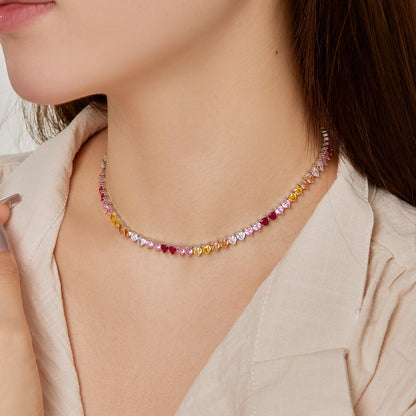 [LUCKY LOVE]Sparkling Colorful Full Heart Tennis Necklace