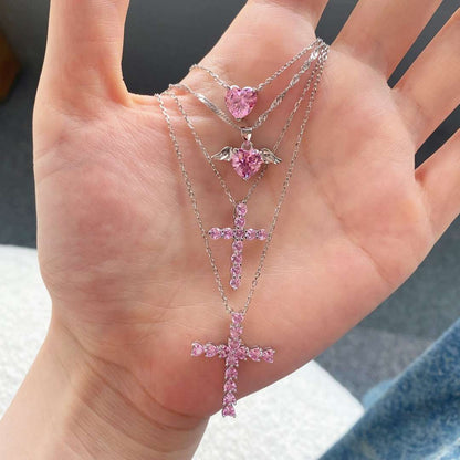 [LUCKY LOVE]Heart Shape Main Stone Pendant Collarbone Necklace