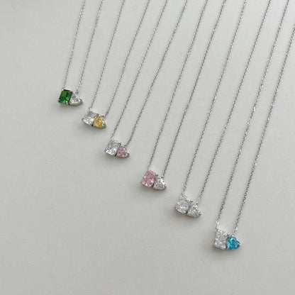 [LUCKY LOVE]Dazzling Square & Heart Shape Necklace