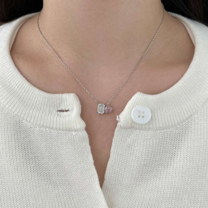 [LUCKY LOVE]Dazzling Square & Heart Shape Necklace