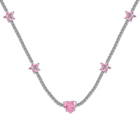 [LUCKY LOVE]Dazzling Pink Heart Flower Necklace