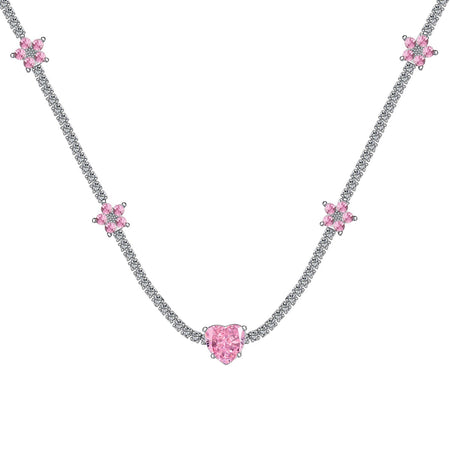 [LUCKY LOVE]Dazzling Pink Heart Flower Necklace