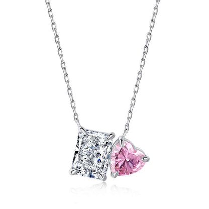 [LUCKY LOVE]Dazzling Square & Heart Shape Necklace
