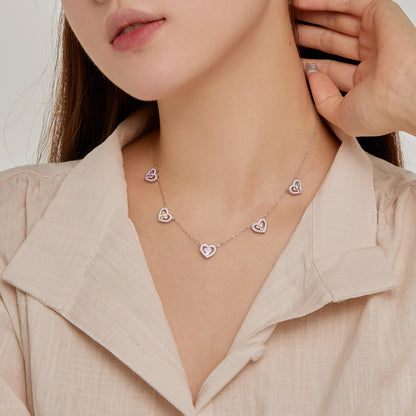 [LUCKY LOVE]Sparkling Five Heart Necklace