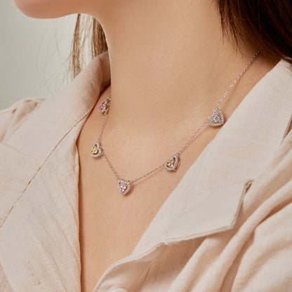 [LUCKY LOVE]Sparkling Five Heart Necklace