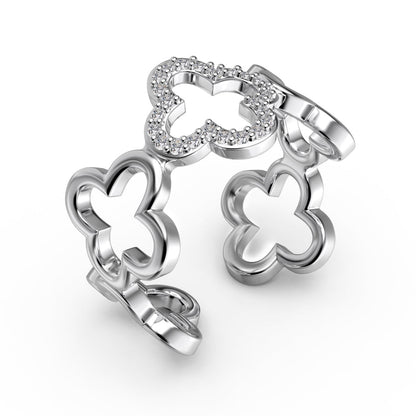 [LUCKY LOVE]Hollow Design Four-Leaf Clover Flower Shape Ring