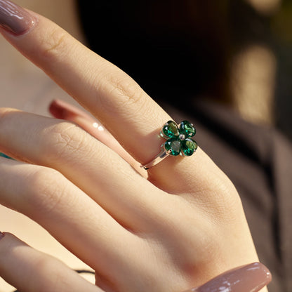 [LUCKY LOVE]Heart-shaped Four-Leaf Clover Ball Ring