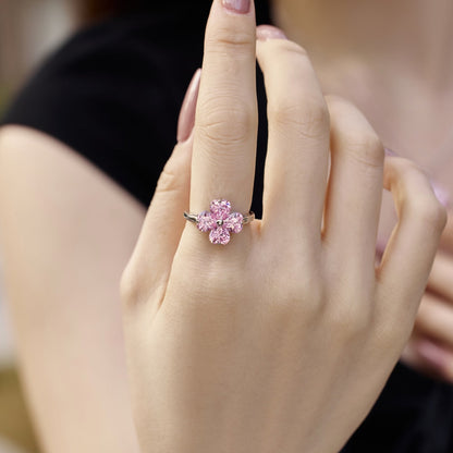 [LUCKY LOVE]Heart-shaped Four-Leaf Clover Ball Ring
