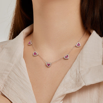 [LUCKY LOVE]Sparkling Five Heart Necklace