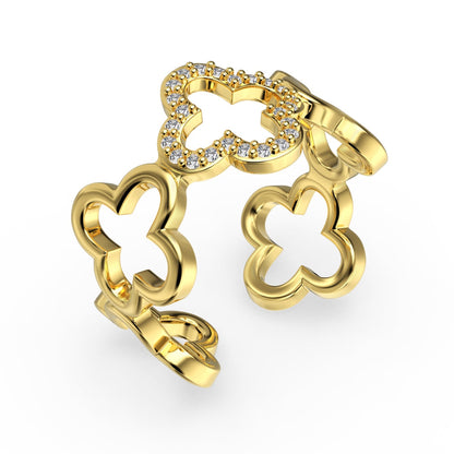 [LUCKY LOVE]Hollow Design Four-Leaf Clover Flower Shape Ring