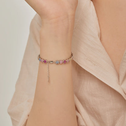 [LUCKY LOVE]Delicate Colorful Emerald Cut Daily Bracelet