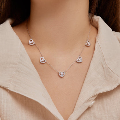[LUCKY LOVE]Sparkling Five Heart Necklace