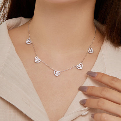 [LUCKY LOVE]Sparkling Five Heart Necklace