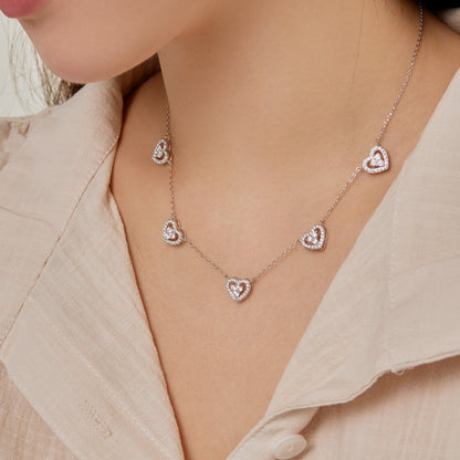 [LUCKY LOVE]Sparkling Five Heart Necklace