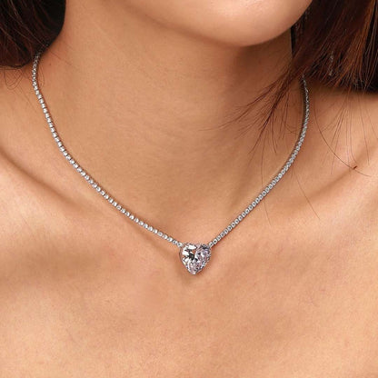 [LUCKY LOVE]8.0 Carat Versatile Colorful Sweet Heart-Shaped Tennis Necklace