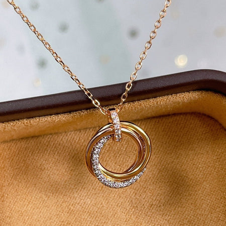 [LUCKY LOVE]TRINITY NECKLACE SILVER GOLD PINK GOLD DIAMONDS