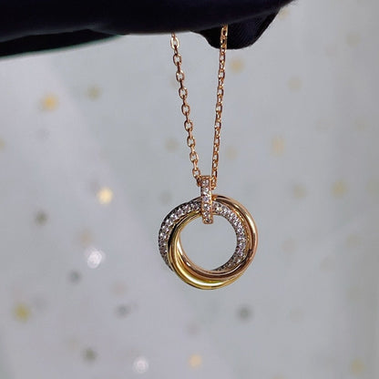 [LUCKY LOVE]TRINITY NECKLACE SILVER GOLD PINK GOLD DIAMONDS
