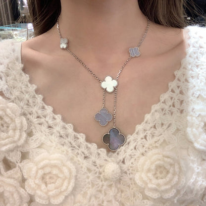 [LUCKY LOVE]CLOVER MOP CHALCEDONY NECKLACE SILVER 6 MOTIF