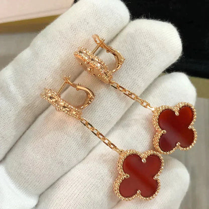 [LUCKY LOVE]CLOVER 2 MOTIF  LASER CARNELIAN EARRINGS