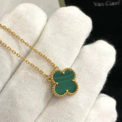 [LUCKY LOVE]CLOVER 15MM MALACHITE SINGLE FLOWER  NECKLACE
