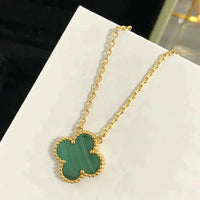 [LUCKY LOVE]CLOVER 15MM MALACHITE SINGLE FLOWER  NECKLACE
