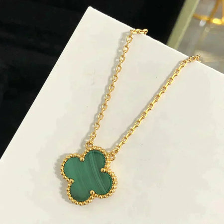 [LUCKY LOVE]CLOVER 15MM MALACHITE SINGLE FLOWER  NECKLACE