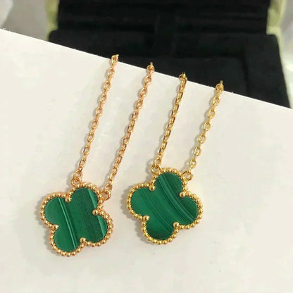 [LUCKY LOVE]CLOVER 15MM MALACHITE SINGLE FLOWER  NECKLACE