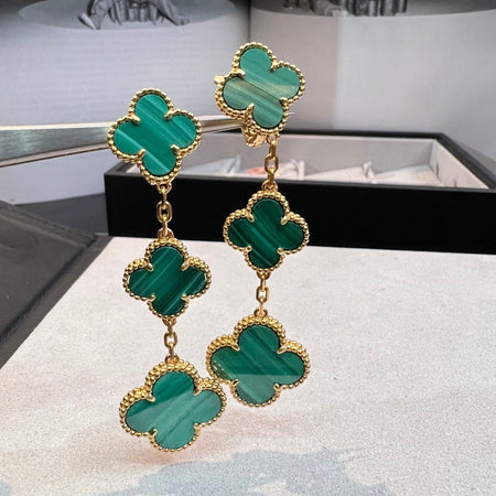 [LUCKY LOVE]CLOVER MALACHITE 3 MOTIFS GOLD