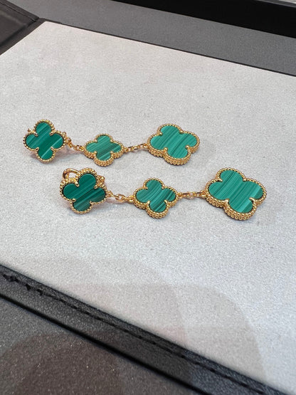 [LUCKY LOVE]CLOVER MALACHITE 3 MOTIFS GOLD