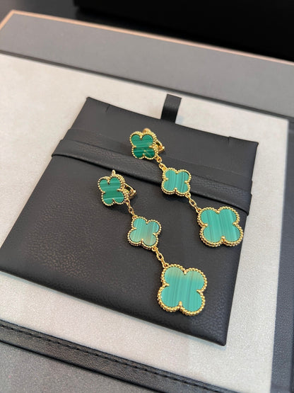 [LUCKY LOVE]CLOVER MALACHITE 3 MOTIFS GOLD