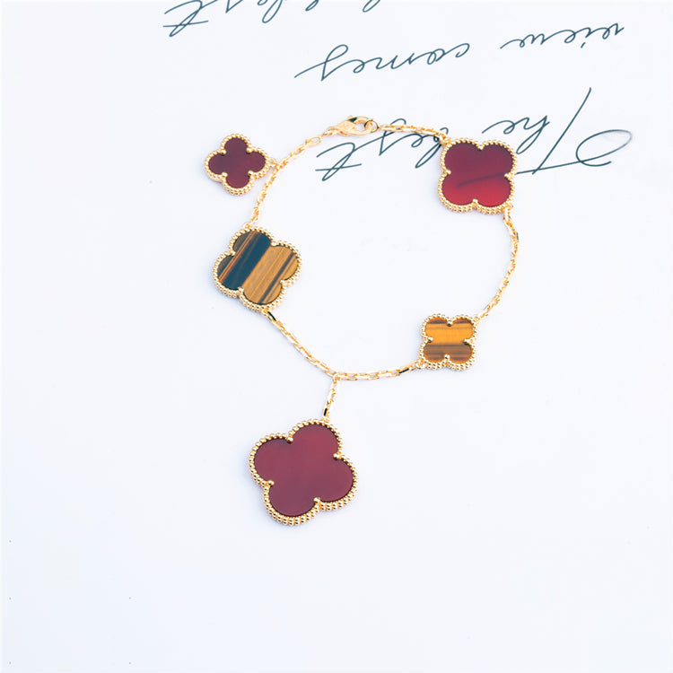 [LUCKY LOVE]CLOVER BRACELET 5 MOTIFS CARNELIAN TIGER EYE