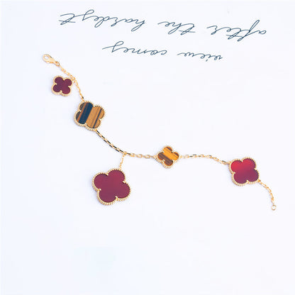 [LUCKY LOVE]CLOVER BRACELET 5 MOTIFS CARNELIAN TIGER EYE