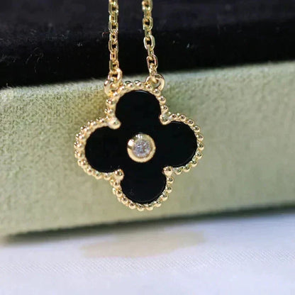 [LUCKY LOVE]CLOVER 15MM DIAMOND ONYX NECKLACE