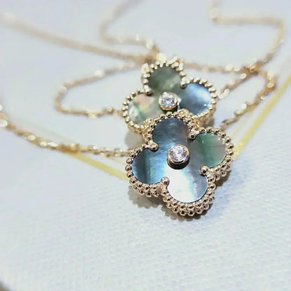 [LUCKY LOVE]CLOVER 15MM DIAMOND AND MOTHER-OF-GREY NECKLACE