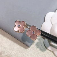 [LUCKY LOVE]CLOVER MEDIUM 1 MOTIFS  PINK MOP DIAMOND EARRINGS