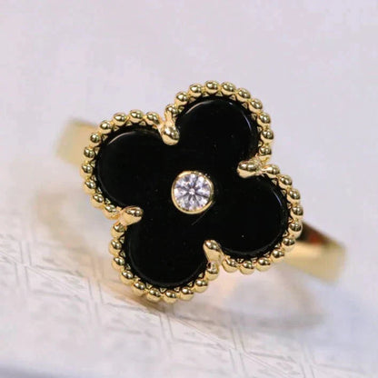 [LUCKY LOVE]CLOVER ONYX RING GOLD DIAMOND
