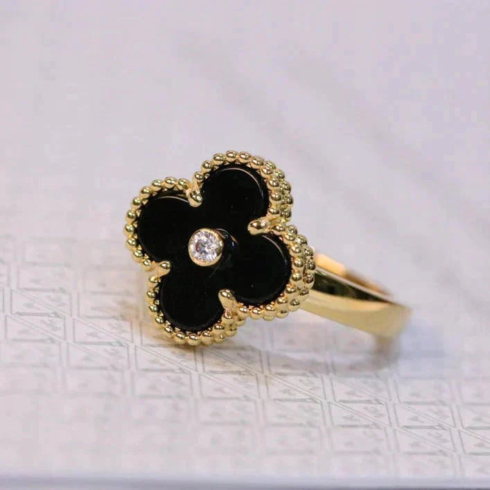 [LUCKY LOVE]CLOVER ONYX RING GOLD DIAMOND