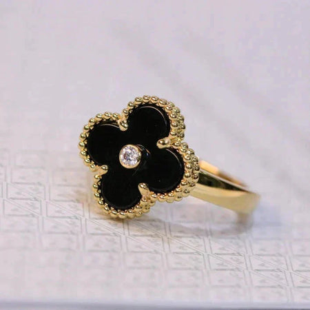 [LUCKY LOVE]CLOVER ONYX RING GOLD DIAMOND