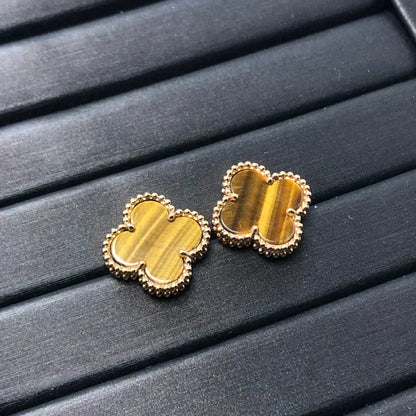 [LUCKY LOVE]CLOVER MEDIUM 1 MOTIFS TIGER EYE EARRINGS