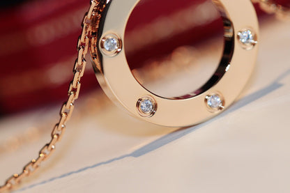 [LUCKY LOVE]LOVE NECKLACE 16MM 6 DIAMONDS PINK GOLD