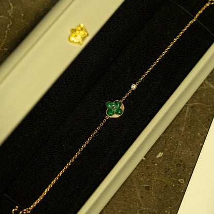 [LUCKY LOVE]SUN MALACHITE 1 DIAMOND PINK GOLD BRACELET
