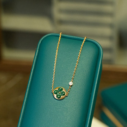 [LUCKY LOVE]SUN MALACHITE 1 DIAMOND PINK GOLD BRACELET