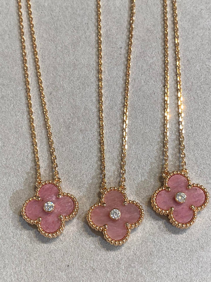 [LUCKY LOVE]CLOVER 15MM DIAMOND RHODONITE NECKLACE