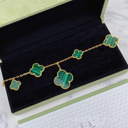 [LUCKY LOVE]MAGIC CLOVER MALACHITE GOLD BRACELET 5 MOTIFS