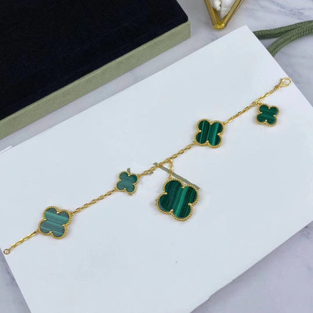 [LUCKY LOVE]MAGIC CLOVER MALACHITE GOLD BRACELET 5 MOTIFS