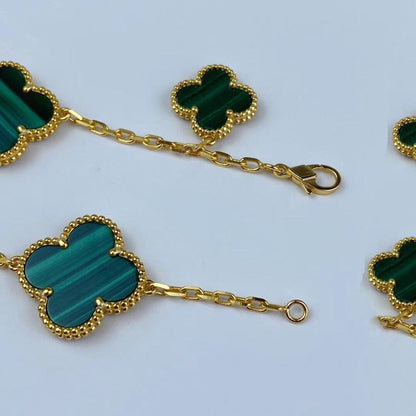 [LUCKY LOVE]MAGIC CLOVER MALACHITE GOLD BRACELET 5 MOTIFS