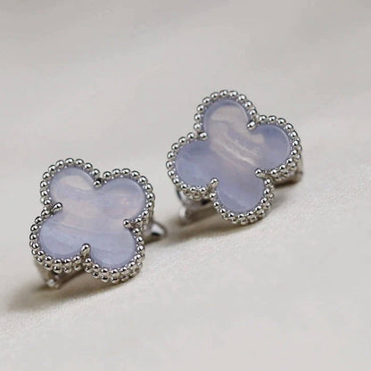 [LUCKY LOVE]CLOVER MEDIUM 1 MOTIFS  WHITE MOP EARRINGS SILVER
