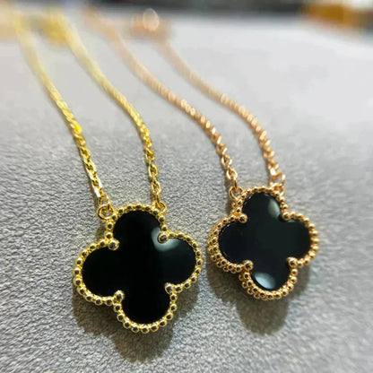 [LUCKY LOVE]CLOVER 15MM BLACK ONYX SINGLE FLOWER NECKLACE